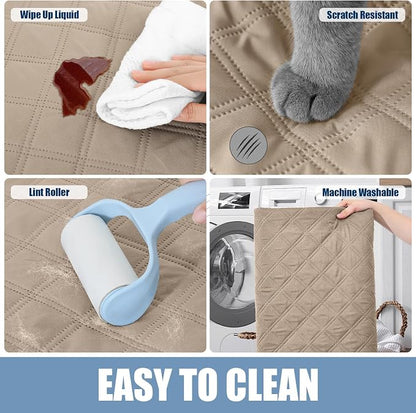 Smiry Waterproof Reversible Pet Couch Covers for Dogs | Pet Friendly, Soft Fabric, Washable Sofa Furniture Protector for Dogs Cat Kids, Checkered (30"x53", Taupe/Beige)