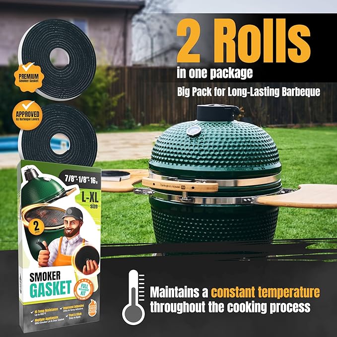 Gasket for Big Green Egg Large/XL/XXL - 2-Pack x 8 FT Smoker Gasket Seal - BGE Gasket 7/8" x 1/8" Felt - Compatible with Big Green Egg - Accessories & Parts for Grill by Smoker Chef