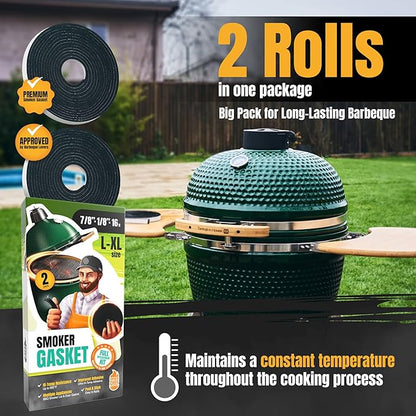 Gasket for Big Green Egg Large/XL/XXL - 2-Pack x 8 FT Smoker Gasket Seal - BGE Gasket 7/8" x 1/8" Felt - Compatible with Big Green Egg - Accessories & Parts for Grill by Smoker Chef
