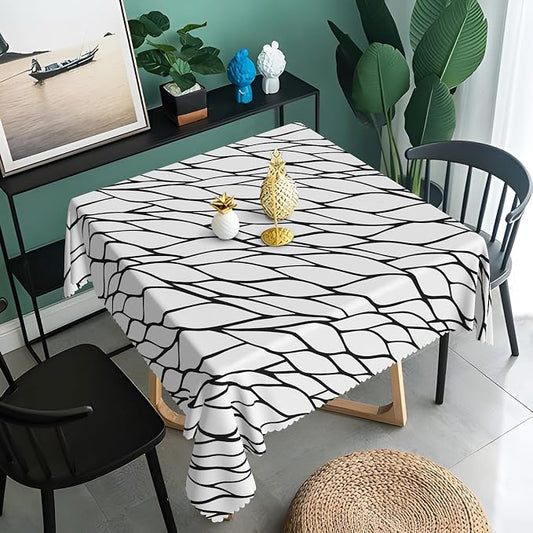 Black and White Geometric Waterproof Square Tablecloth 60x60 Inch Abstract Irregular Stripes Square Tablecloths Dining Table Cloth Buffet Parties Patio Camping Chic Decor for Home Kitchen
