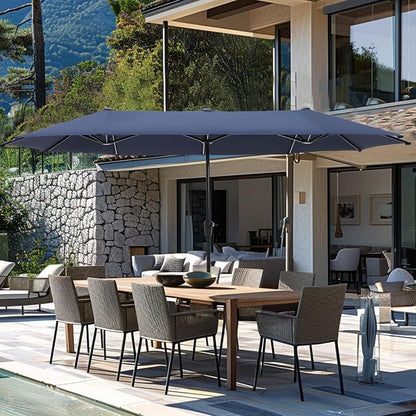 GREEN PARTY 13 ft Outdoor Patio Umbrella, Large Rectangular Table Umbrellas | Double-Sided, UV & Fade Resistant Canopy for Deck Poolside Garden Backyard, Market Umbrella with Crank & 1.5" Pole, Navy Blue