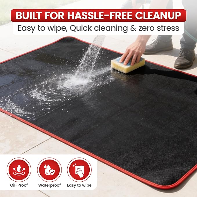 Fireproof Grill Mat for Outdoor Grill, 65*48” with Smart Reflective Border | BBQ Mat for Under Grill Made with Premium Silicon Fiberglass, Oil & Waterproof, Catches Greases & Protect Patio, Deck & Lawn