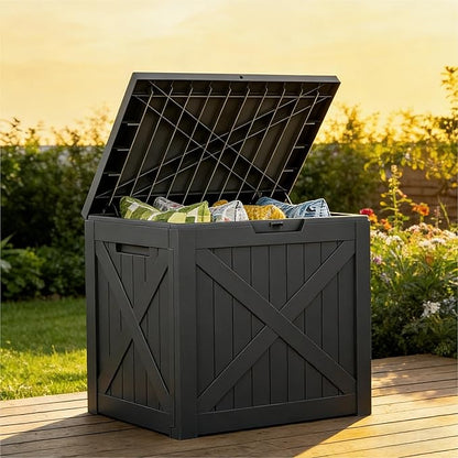 35 Gallon Outdoor Deck Box - Lockable Waterproof Storage Container, Resin Weatherproof Box for Patio Garden Furniture Pool Tools Cushions, Black