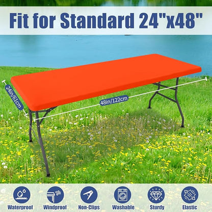 Moosfor Spandex 4 Foot Rectangle Table Cloth, Elastic Fitted Tablecloths for Picnic, Stretch Washable Patio Table Cover for Outdoor, Camping, Banquet and Parties (Orange, 24"x48")