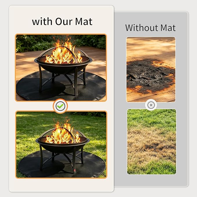 SheeChung Fire Pit Mat Round 48''for Solo Stove Yukon,Double-Sided Fireproof Oilproof Large Outdoor Under Grill Mat,BBQ Grill Accessories,Slip/Heat Resistant Fireplace Mat for Deck,Patio and Lawn