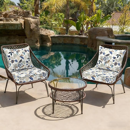 DYTXIII Outdoor Deep Seat Cushion Set, Water Repellent 22"x22" Patio Thick Cushions Replacement with Seat & Back Pillow for Patio Sofa, Wicker Chair, Couch - Breeze Leaves Beige