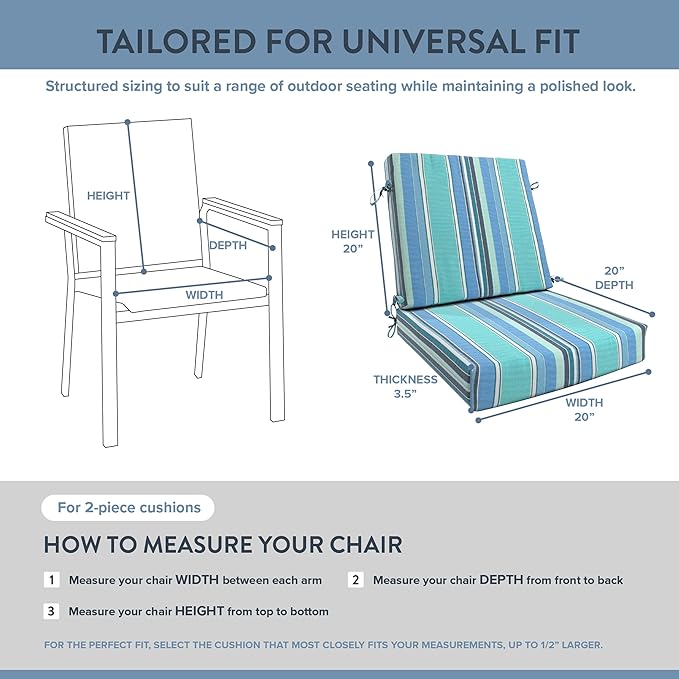 California Umbrella Outdoor Dining Chair, Patio Seat Cushion, 20 x 40 Inch, Premium Outdoor Memory Foam, Fade Resistant Sunbrella Fabric, Fabric Ties,Dolce Oasis