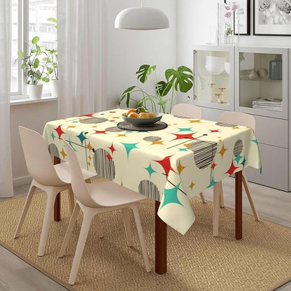Mid Century Modern Atomic Retro Tablecloth Rectangle 54"x72" Yellow | Waterproof Table Cloth For Kitchen Dining Party Patio Picnic Wedding Outdoor Indoor Home Decor