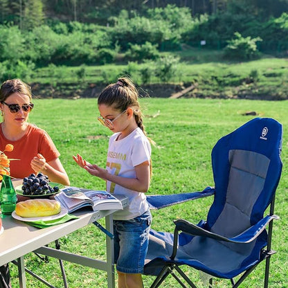 EVER ADVANCED High Back Folding Camping Chair Oversized and Fully Padded, Portable Quad Camp Lawn Chair Up to 300 lbs, with Cup Holder Armrest Carrying Bag