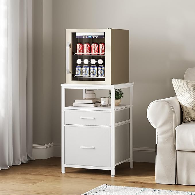 Herture Mini Fridge Stand with 3 Storage, Mini Fridge Cabinet, Beverage Fridge Table, Heavy Duty 18.11" L* 18.11" W Tabletop, for Dorm, Apartment,Office, Bedroom Black HB03BXW