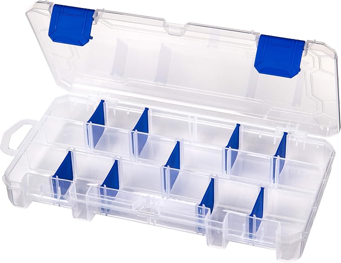 Flambeau Outdoors 3003 Tuff Tainer, 18 Compartments, 9 Zerust Dividers | Compact divided tackle box with 9 Zerust dividers for up to 18 compartments. Translucent, 9.125 x 5 x 1.25in