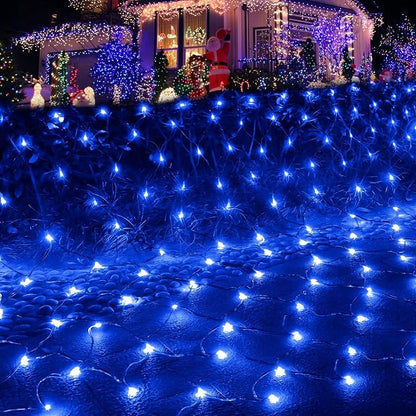 Pooqla Blue Net Lights, 15x 5ft Christmas Bush Lights Outdoor Green Wire | 300 LED Large Net Mesh Lights Plug in, 8 Modes Waterproof Connectable Bushes Lights for Halloween Hedge Yard Decor