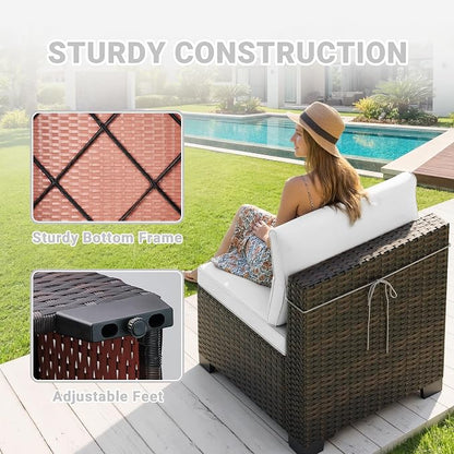 LAFWELL 7 Pieces Outdoor Patio Furniture Sets,Rattan Conversation Sectional Set,Manual Weaving Wicker Patio Sofa with Tea Table