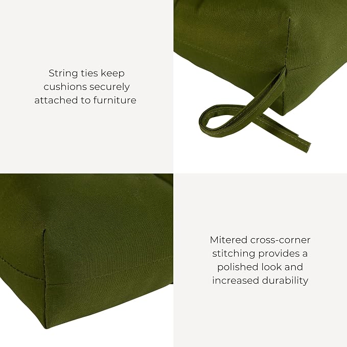 Outdoor Tufted High-Back Chair Cushions, One-Piece Hinged Seat and Back Design, Reversible with 4 Ties, Durable Polyester Fabric, Recycled Fiber Fill - Single, Hunter Green