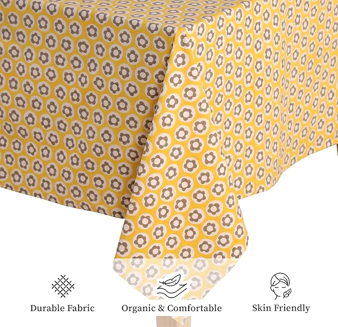 100% Cotton Hand Block Printed, Tablecloth for Kitchen, Dining, Table Cover for Parties, Chritmas, Weddings, Barbecues and Summer picnics Table Cloth