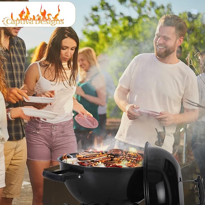 Captiva Designs 18-inch Kettle Charcoal BBQ Grill with Porcelain-Enameled Lid & Bowl, Thick Chromplated Grate, Slid Out Ash Catcher for Outdoor Cooking, Picnic, Patio, Backyard