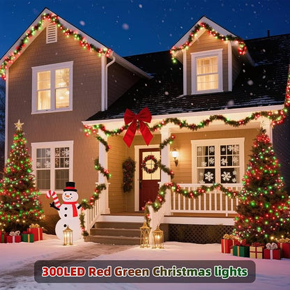 Christmas String Lights, 105ft 300 LED Christmas Lights 8 Modes | Memory Function & Timer- UL Certified - Outdoor Indoor Christma s Fairy Lights for Tree, Garden, Party, Wedding(Red + Green)