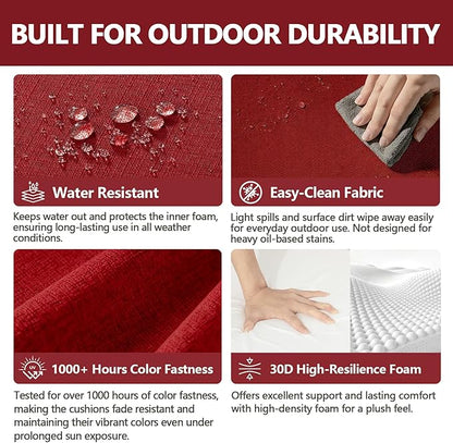Goodgoods 19.5 x 20 Outdoor Chair Cushions Set of 4, Fade-Resistant & Water-Resistant Patio Seat Cushion Pads with Ties, 30D High-Resilience Foam for Dining Room Kitchen Chairs, Chili
