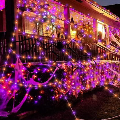 QITONG Solar Halloween String Lights, 2 Pack Each 33ft 100 LED Orange and Purple Led Lights Outdoor Waterproof, 8 Modes Christmas Solar Twinkle Lights for Patio Porch Decor