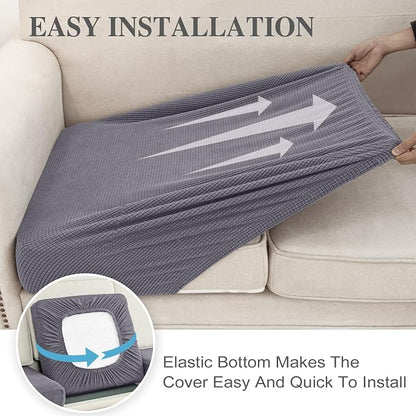 LA MEACK Couch Cushion Covers for Sectional Sofa L Shape Washable Separate Seat Chaise Couch Cover Stretch Sofa Slipcovers with 2 Pcs Pillowcases(2 Seater + 1 Chaise, Light Grey)