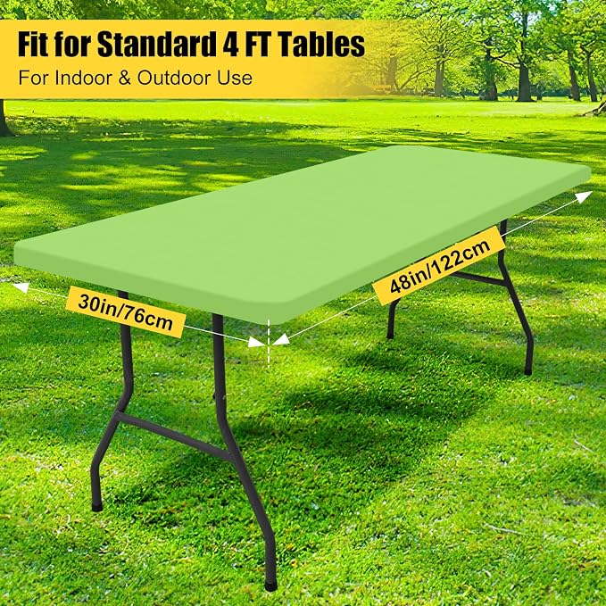 Smiry Rectangle Picnic Table Cloth, Waterproof Elastic Fitted Tablecloths for 4 Foot Tables, Washable Polyester Table Cover for Camping, Indoor and Outdoor (Lime Green, 30"x48")