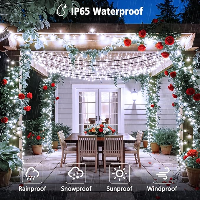 4 Pack Solar String Lights, Total 132Ft 400 LED Solar Powered Twinkle String Lights Waterproof with 8 Lighting Modes Green Wire for Patio Garden Party Yard Wedding Decors (Cool White)