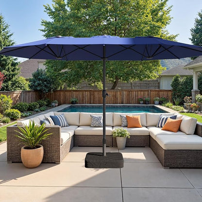 15FT Double-Sided Patio Umbrella, Outdoor Market Umbrella with Base