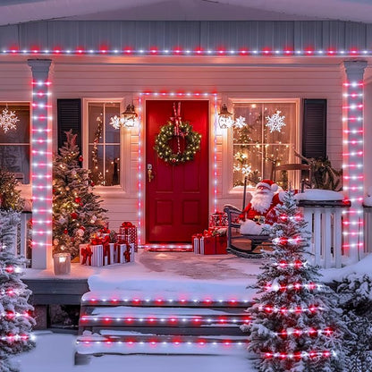 JMEXSUSS 72ft 200 LED Red and White Solar Christmas Rope Lights | IP65 Outdoor Waterproof Christmas Rope Lights with 8 Modes, Solar Christmas Lights for Fence Yard Walkway Christmas