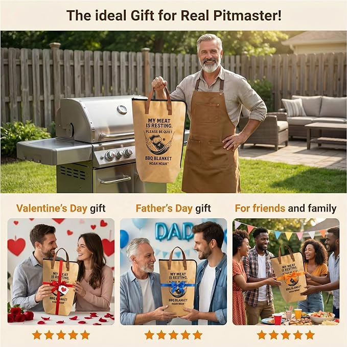BBQ Blanket for Resting Meat - Fathers Day Dad Birthday Gifts for Men, Him, Husband, Boyfriend - 21” Insulated Smoker Blanket for Brisket, Turkey & Pork Shoulder - Waterproof Tyvek Meat Resting Bag