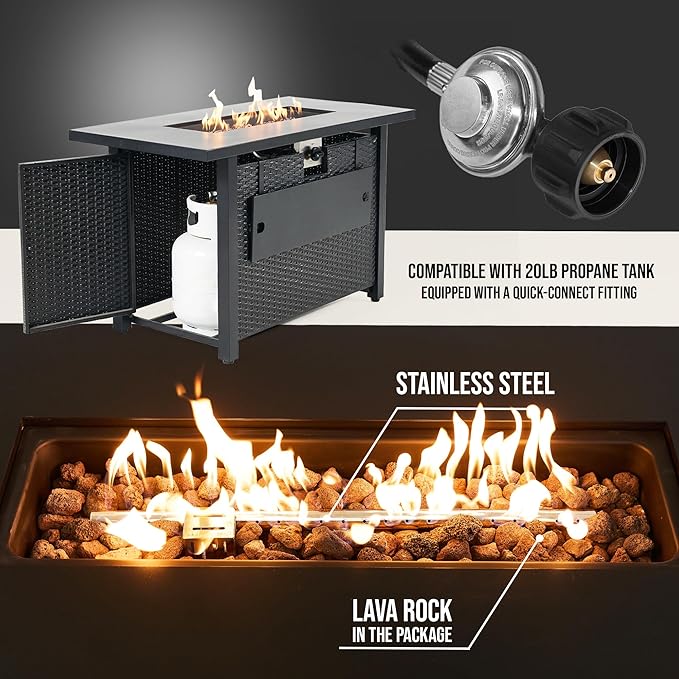 Propane Fire Pit Table – Rectangle 43 Inch Outdoor Firepit for Patio, Balcony, and Garden – Versatile Gas Fire Pit with Lava Rock & Table Lid