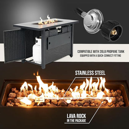 Propane Fire Pit Table – Rectangle 43 Inch Outdoor Firepit for Patio, Balcony, and Garden – Versatile Gas Fire Pit with Lava Rock & Table Lid