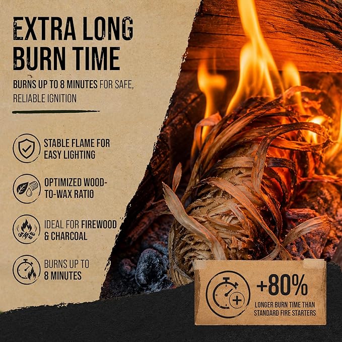 FlameFox Fire Starters 50 pcs – Natural Wood Wool Tumbleweed Fire Starter – Odorless Long Burning and Eco Friendly Firestarters – for Fireplace, Campfire, Grill, BBQ, Charcoal, Wood Stove & Fire Pit