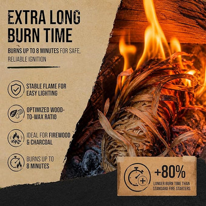 FlameFox Fire Starters 50 pcs – Natural Wood Wool Tumbleweed Fire Starter – Odorless Long Burning and Eco Friendly Firestarters – for Fireplace, Campfire, Grill, BBQ, Charcoal, Wood Stove & Fire Pit