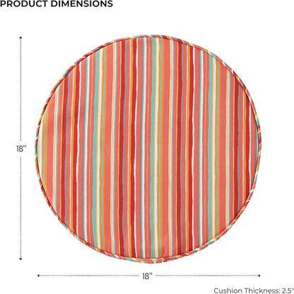 Set of 2 Outdoor 18 inch Round Patio Dining Chair Pads – Comfortable Fiber-Filled Seat Cushions with Ties, Reversible Polyester Fabric - Watermelon Stripe