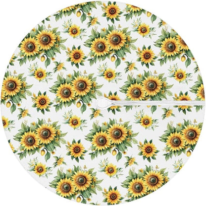 Sunflowers Outdoor Fitted Round Tablecloth with Umbrella Hole, 45"-56" Elastic Patio Table Cloth with Zipper Oil-Proof Waterproof Patio Table Cover for Picnic Party Spring Decoration