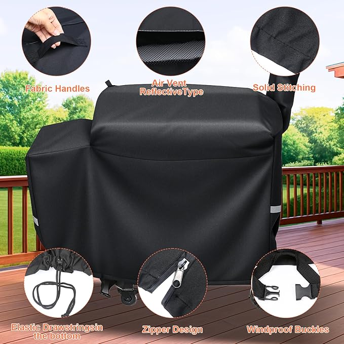 Grill Cover for recteq Flagship 1100/1600, RT-700, RT-1250 and RT-680 Wood Pellet Grills - Heavy Duty 600D Waterproof Fabric Grill Cover with Elastic Drawstrings