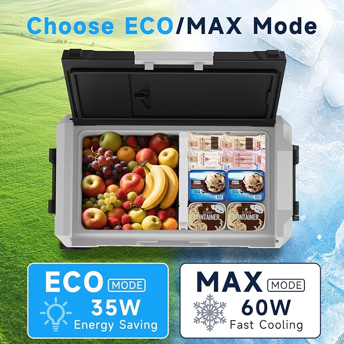 AS Car Fridge Portable 12V Refrigerator 58 Quart Electric Cooler with 12/24V DC&110-240V AC for Truck Van RV Camper SUV, Portable Freezer with Wheels for Camping Boat Travel, -4~68°F (55L)