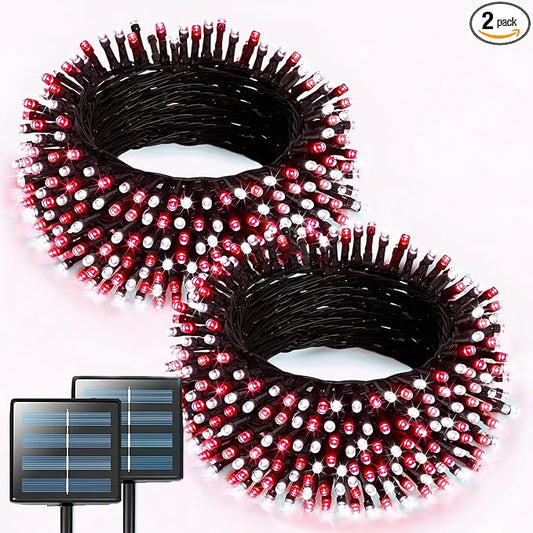 JMEXSUSS 2 Pack Solar String Lights Outdoor Waterproof, Total 400 LED 151FT Solar Christmas Lights Outdoor, 8 Modes Christmas Light for Outside Patio Yard Tree Decorations, Red and White