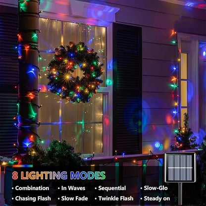 YEGUO Solar String Lights Outdoor Waterproof, 2 Packs Each 33ft 100 LED Multicolor Lights, 8 Modes Twinkle Light for Christmas Tree Outside Garden Yard Xmas Decor