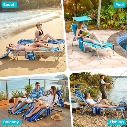#WEJOY 3 in 1 Tanning Chair with Face Hole and Canopy, 5-Position Folding Face Down Lounge Chairs for Outside Beach Pool, 300lbs Heavy Duty Portable Sun Lounger with Pillow & Storage Bag (Blue White)