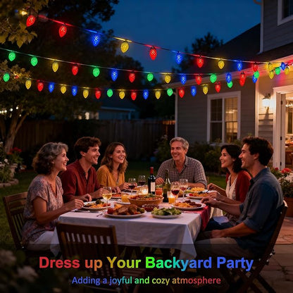 C7 Strawberry Solar String Lights, 31FT 50 LED Ultra Bright Multicolor IP65 Waterproof 8 Modes Green Wire Fairy Lights Auto On/Off for Outdoor Garden Patio Christmas Wedding Party Decor