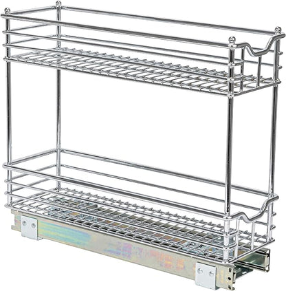 Household Essentials Glidez 2‑Tier Multipurpose Chrome‑Plated Steel Pull‑Out/Slide‑Out Under Cabinet Organizer, Chrome Finish