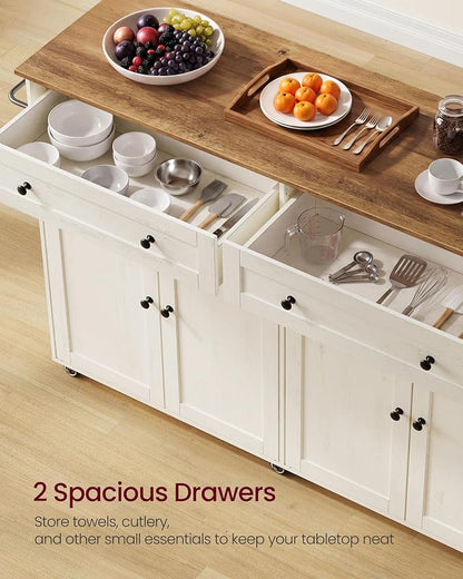 VASAGLE Mobile Kitchen Island, Portable Island on Wheels, Mobile Cart with Storage Cabinet for Dinning Room, 15.8 x 53.7 x 35.1 Inches, Rustic White and Honey Brown UKKI016WJ01S