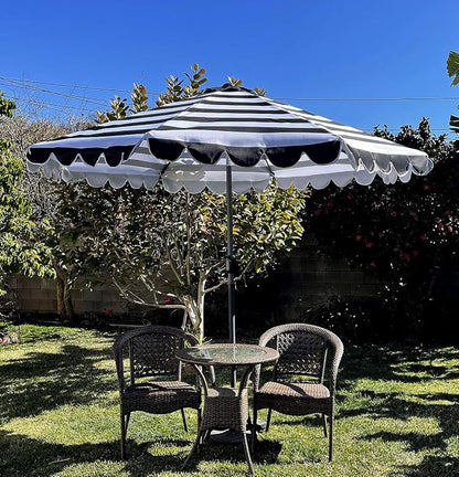 BELLRINO DECRO Black / White Scalloped Edge Replacement Edge Umbrella Canopy for 9ft 8 Ribs (Canopy Only) C004-8BW-BLACK