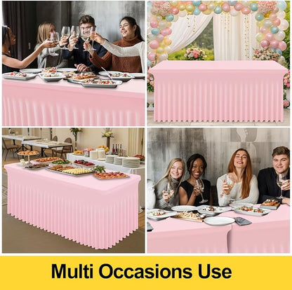 Smiry Spandex Elastic Fitted Table Cloth Skirt for 4FT Rectangle Table | Stretch Washable Table Cloth, Banquet Table Cover for Wedding, Party, Indoor & Trade Shows, (Pink, 48Lx30Wx30H)