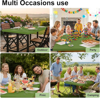 Smiry Rectangle Tablecloth, Elastic Fitted Flannel Backed Vinyl Tablecloths for 4ft Folding Tables, Waterproof Wipeable Table Covers for Indoor, Outdoor, Picnic and Camping (Olive, 24"x48")