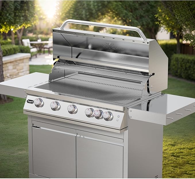 Stainless Steel Grill Cart for Hygrill 5-Burner Built-In Gas Grill, Outdoor Kitchen Island with Foldable Side Shelves and Storage Cabinet