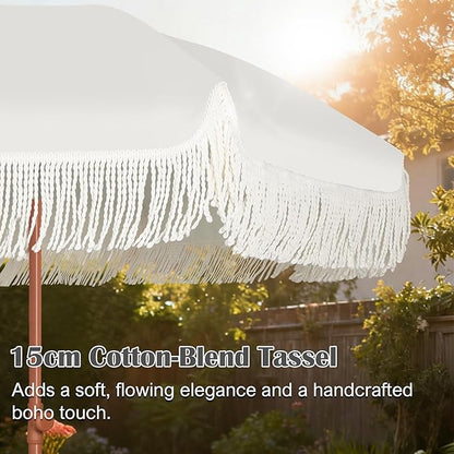 Blissun 6.5ft Patio Umbrella with Push Button Tilt & Height Adjustable, UV50+ Sun Protection with Sturdy Fiberglass Ribs & Iron Pole, Market Umbrella for Outdoor Table Garden Backyard Beach