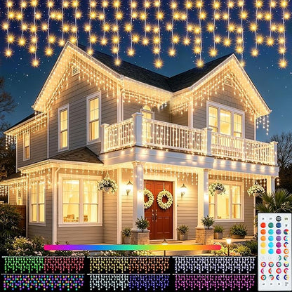35 Colors Icicle Lights for Outside, 48FT Icicle Christmas Lights | Outdoor Roof Christmas Lights with Remote, Color Changing LED Hanging String Lights for Roof Window Halloween Decorations
