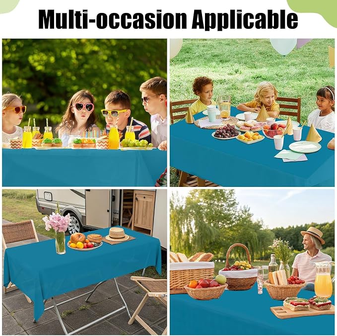 Smiry Disposable Table Cloth - 15 Pack, 54 x 108 Inch Waterproof Rectangle Tablecloths for Parties, Decorative Plastic Table Cover, Leakproof & Sturdy, Aqua